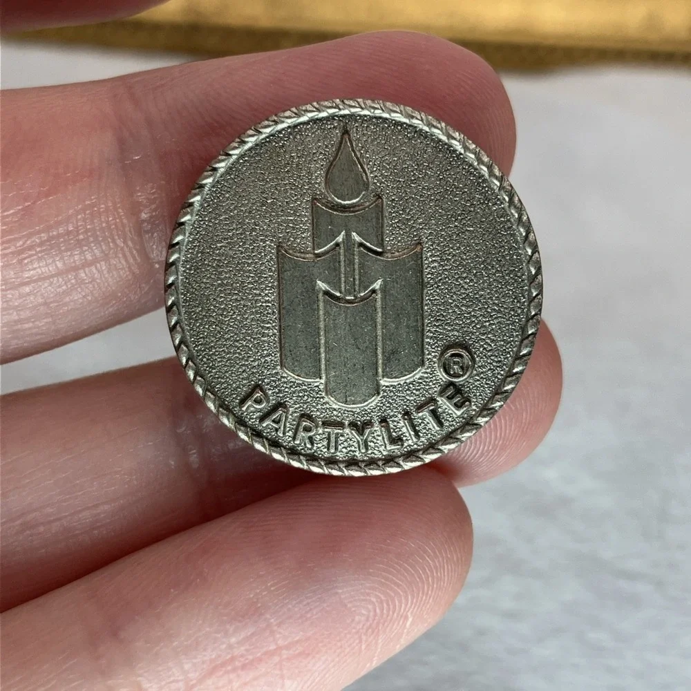 PartyLite Candle Logo Lapel Pin Gun Metal Advertising Tack Hat Bag Purse